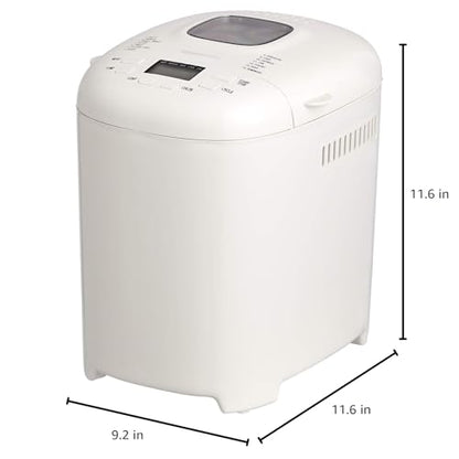 Amazon Basics Programmable Bread Maker, 2 Pound Non-Stick Automatic Bread Making Machine, 14 Settings for Breads, Doughs, Gluten-Free Options and More, LCD Display, White