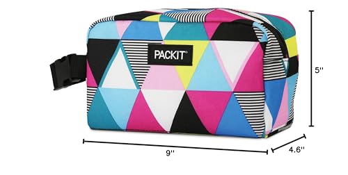 PackIt Freezable Snack Box, Triangle Stripes, Built with ECOFREEZE Technology, Collapsible, Reusable, Zip Closure with Buckle Handle, Great for All Ages and Fresh Snacks on the go