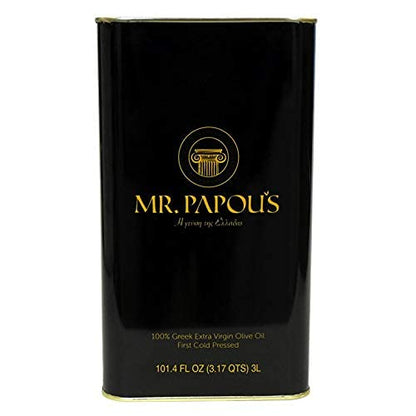 Mr. Papou's | Extra Virgin Olive Oil | First Cold Pressed | Family Owned | Harvested in Greece | 3 Liter - 101.4 fl oz (3 Liter)