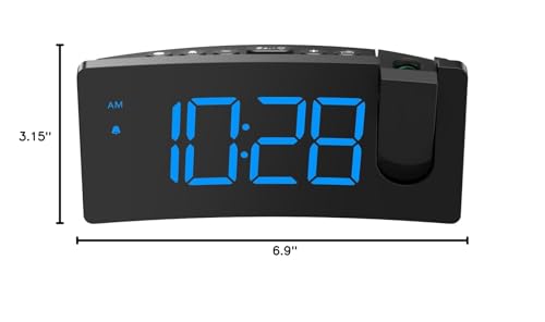 GOLOZA Projection Alarm Clock, Digital Clock with 180° Rotatable Projector, 3-Level Brightness Dimmer, Clear LED Display, USB Charger, Progressive Volume, 9mins Snooze,12/24H, for Bedroom