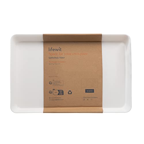 Lifewit Plastic Serving Tray for Party Supplies, 15" x 10" White Trays for Serving Food, Reusable Large Platter for Buffet, Fruit, Dessert, Snack, Veggie, Kitchen and Outdoor Use, Rectangle, 3 Pcs