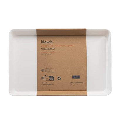 Lifewit Plastic Serving Tray for Party Supplies, 15" x 10" White Trays for Serving Food, Reusable Large Platter for Buffet, Fruit, Dessert, Snack, Veggie, Kitchen and Outdoor Use, Rectangle, 3 Pcs