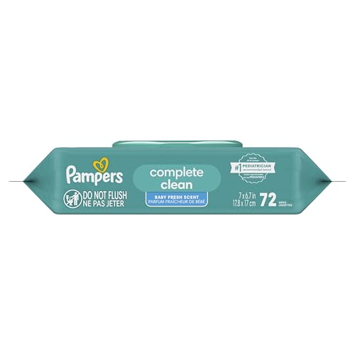 Pampers Baby Wipes, Complete Clean Baby Fresh Scented Wipe, Gently Cleans Head to Toe, 72 Total (1 Flip-Top Packs)
