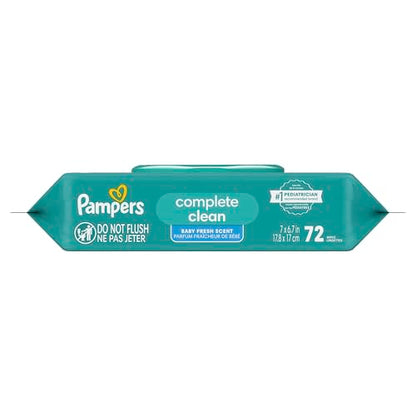 Pampers Baby Wipes, Complete Clean Baby Fresh Scented Wipe, Gently Cleans Head to Toe, 72 Total (1 Flip-Top Packs)