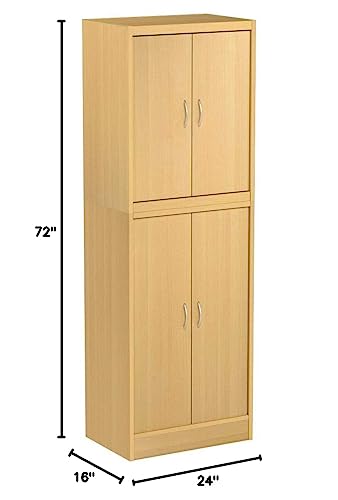 Hodedah 4 Door Kitchen Pantry with Four Shelves, Beech