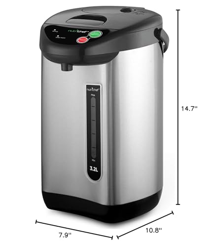 NutriChef Hot Water Urn Pot Insulated Stainless Steel,Auto & Manual Dispense,Auto Boiler,Safety Lock Shutoff 3.38 QT /3.2L - Auto Boiler Shut Off - PKWK43