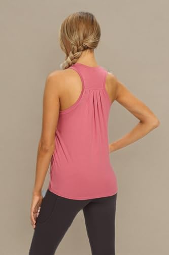 Mippo Workout Shirts for Women Loose Fit Long Tank Tops Yoga Gym Shirts Athletic Wear Workout Top Tennis Active Tops Rose L