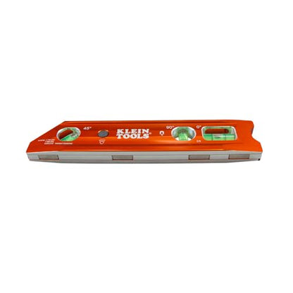 Klein Tools 935RBLT Level, 9-Inch Lighted Torpedo Level with Magnet, 0/45/90 Degree Vials and V-Groove, Water and Impact Resistant, High-Visibility