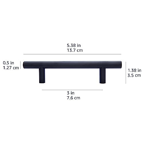 Amazon Basics Euro Bar Cabinet Handle (1/2-inch Diameter), 5.38 in Length (3 in Hole Center), Flat Black, Pack of 10, AB1500-FB-10