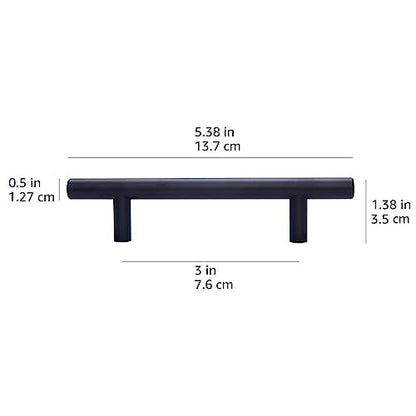 Amazon Basics Euro Bar Cabinet Handle (1/2-inch Diameter), 5.38 in Length (3 in Hole Center), Flat Black, Pack of 10, AB1500-FB-10