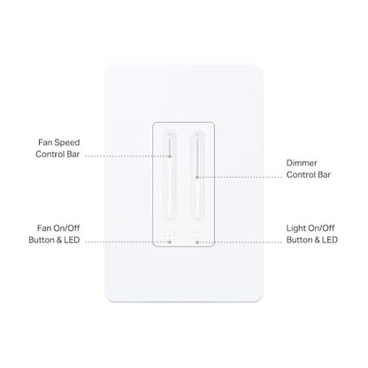 Kasa Smart Ceiling Fan Control & Dimmer Switch | Adjustable 4-Speed Fan & Brightness Control | Works w/Apple HomeKit, Alexa & Google Home | 2.4G Wi-Fi Only, Single Pole, Neutral Wire Required | KS240