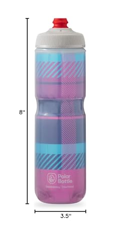 Polar Bottle Breakaway Insulated Water Bottle - BPA Free, Cycling & Sports Squeeze Bottle (Tartan - Bubble Gum Pink / Navy, 24 Oz)