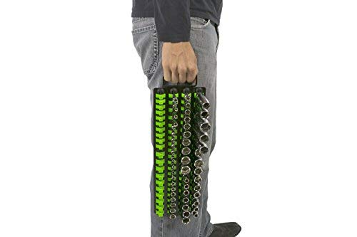 Olsa Tools Portable Socket Organizer Tray | Black Rails with Green Clips | Holds 80 Sockets | Professional Quality Socket Holder