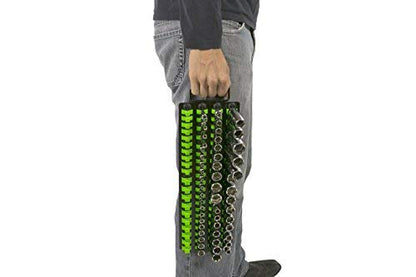 Olsa Tools Portable Socket Organizer Tray | Black Rails with Green Clips | Holds 80 Sockets | Professional Quality Socket Holder