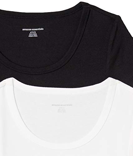 Amazon Essentials Women's Slim-Fit Cap-Sleeve Scoop Neck T-Shirt, Pack of 2, Black/White, Medium