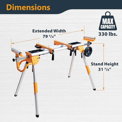 POWERTEC Miter Saw Stand w/Wheels, Collapsible and Portable Tool Stand with Systematic Tool Storage Trays, 330Lbs Load Capacity and Quick-Release Mounting Brackets, Miter Saw Accessories (MT4008VNEW)