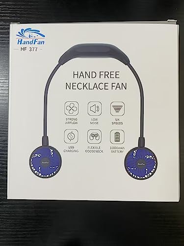 HandFan 10000mAh Portable Neck Fan Rechargeable, 48Hrs Long-Lasted Wearable Personal Fans, Hands Free Necklace Fans, Hanging Cooling Fan for Travel, Hiking, Fishing, Gifts for Women Men