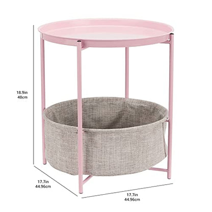 Amazon Basics Round Storage End Table, Side Table with Cloth Basket, Dusty Pink, 17.7"D x 17.7"W x 18.9"H
