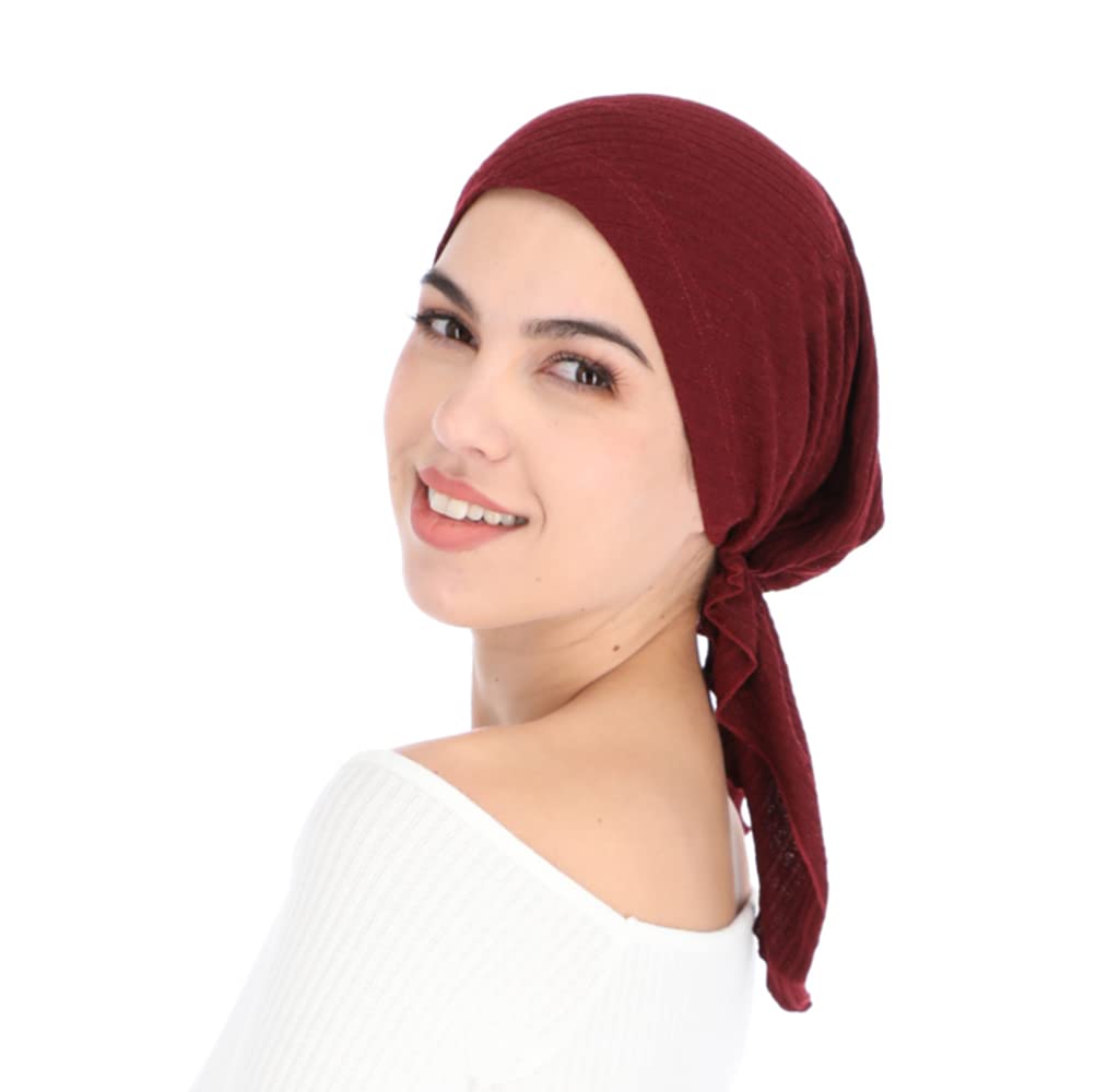 Madison Headwear Pretied Lurex Lines Head Scarves For Women Featuring A Unique Sparkly Finish And Stretchy Ribbed Fabric (Solid Burgundy)