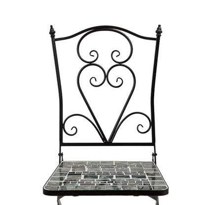 Alpine Corporation Indoor/Outdoor Marbled Glass Mosaic 3-Piece Bistro Set Folding Table and Chairs Patio Seating