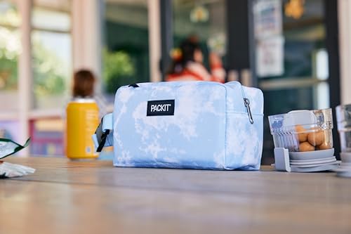 PackIt Freezable Snack Box, Triangle Stripes, Built with ECOFREEZE Technology, Collapsible, Reusable, Zip Closure with Buckle Handle, Great for All Ages and Fresh Snacks on the go