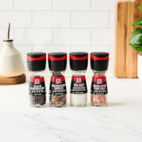 McCormick Salt & Pepper Grinder Variety Pack, Himalayan Pink Salt, Sea Salt, Black Peppercorn, and Peppercorn Medley, 6.47 oz