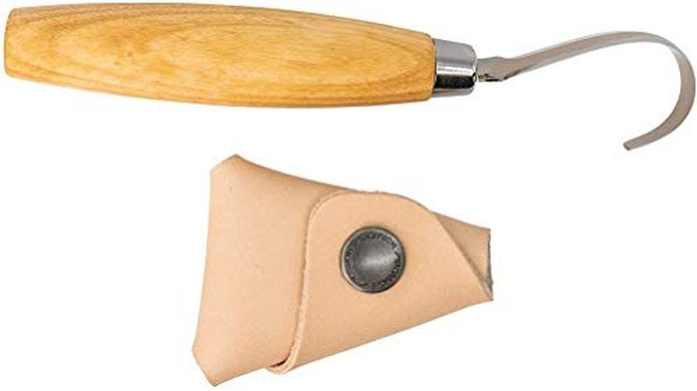 Morakniv 164 Right-Handed Stainless Steel Hook Knife With Leather Sheath For Wood Carving