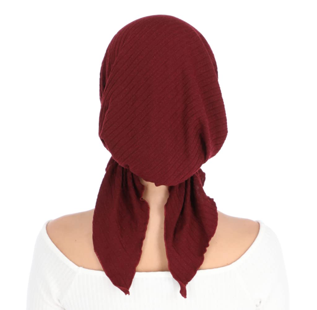 Madison Headwear Pretied Lurex Lines Head Scarves For Women Featuring A Unique Sparkly Finish And Stretchy Ribbed Fabric (Solid Burgundy)