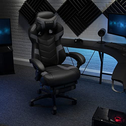 RESPAWN 110 Pro Gaming Chair - Gaming Chair with Footrest, Reclining Gaming Chair, Video Gaming Computer Desk Chair, Adjustable Desk Chair, Gaming Chairs For Adults With Headrest Pillow - Grey