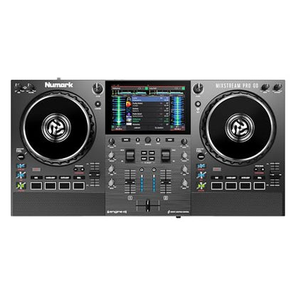Numark Mixstream Pro Go Portable DJ Controller with Battery, Mixer with Stem Separation, Speakers, WiFi Streaming, Touchscreen, works with Serato DJ