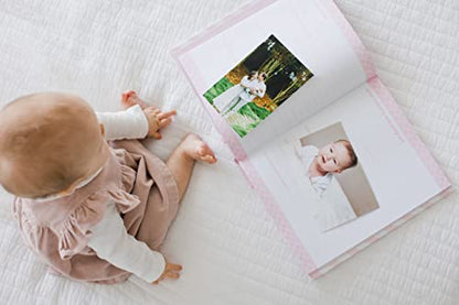 Pearhead Baby Memory Book, First 5 Years Baby Milestone Book, Pregnancy Journal, Gender Neutral Newborn Keepsake, With Clean-Touch Ink Pad For Baby's Handprint or Footprint, Pink Chevron