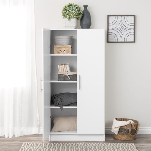 Prepac Elite Tall Garage Storage Cabinet & Pantry Storage Cupboard, 2-Door Freestanding Bathroom or Pantry Cabinet with Adjustable Shelves, 16" D x 32" W x 65" H, White