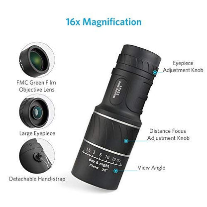 16x52 Monocular Dual Focus Optics Zoom Telescope for Birds Watching/Wildlife/Hunting/Camping/Hiking/Tourism/Armoring/Living Concert 66m/8000m