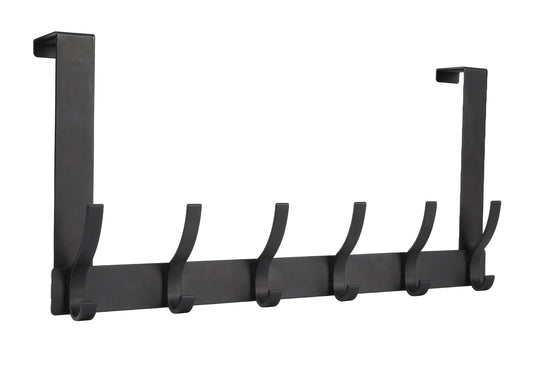 Optish Over The Door Hooks, Door Hanger Hooks for Hanging, Over The Doors Towel Racks for Bathroom with 12 Coat Hook, Coat Rack Dorm Essentials Bathroom Accessories（1 Pack, Black）