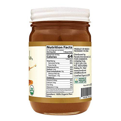 Kevala Organic Raw Oaxaca Honey - 16 oz - 454g – Unfiltered Raw - Pure Honey for Tea – Gluten Free – Liquid Sweetener