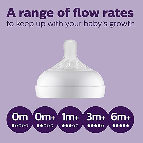 Philips Avent Natural Baby Bottles with Natural Response Nipples (Medium Flow, Flow 3), 9oz, 4-Pack, SCY903/04