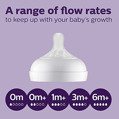 Philips Avent Natural Baby Bottles with Natural Response Nipples (Medium Flow, Flow 3), 9oz, 4-Pack, SCY903/04