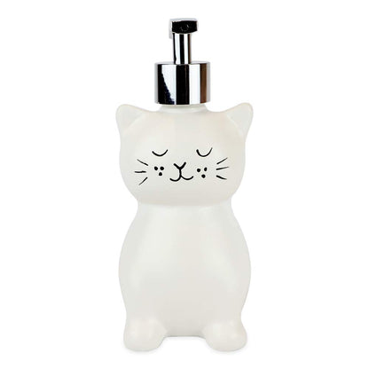 Isaac Jacobs White Ceramic Cat, Liquid Soap Pump/Lotion Dispenser with Chrome Metal Pump (Holds Up to 12 Oz) – Great for Bathroom, Kitchen Countertop, Bath Accessory (Cat)
