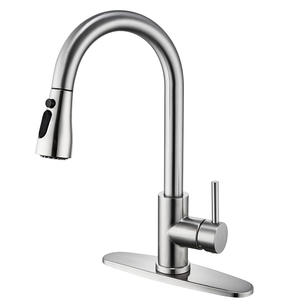 HPUFKOT Kitchen Faucet with Pull Down Sprayer Multitask Mode Single Handle High Arc Pull Out Kitchen Sink Faucet Offers Efficient Cleaning for RV (Silver)