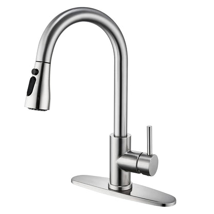 HPUFKOT Kitchen Faucet with Pull Down Sprayer Multitask Mode Single Handle High Arc Pull Out Kitchen Sink Faucet Offers Efficient Cleaning for RV (Silver)