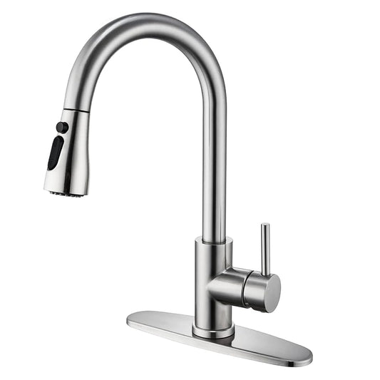 HPUFKOT Kitchen Faucet with Pull Down Sprayer Multitask Mode Single Handle High Arc Pull Out Kitchen Sink Faucet Offers Efficient Cleaning for RV (Silver)