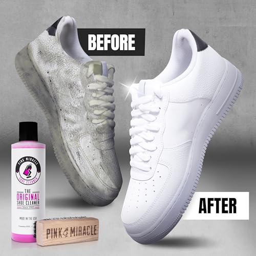 Pink Miracle Shoe Cleaner Kit with Bottle and Brush For Fabric Cleaner For Leather, Whites, Suede and Nubuck Sneakers (4 Oz)