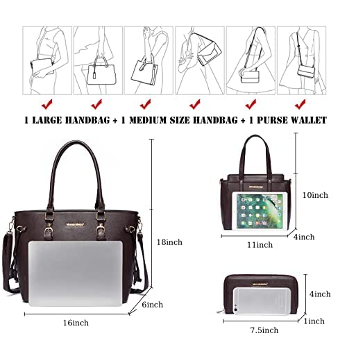 Montana West 3PCS Purses for Women Tote Bag and Wallet Set Shoulder Satchel Crossbody Bags Leather Handbag for Gift Travel Casual Work MWC3-C032WCF