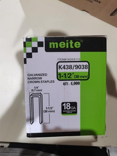 meite 18 Gauge 1/4-Inch Narrow Crown Staples, 1-1/2-Inch Length Galvanized Staples for Heavy Duty and Upholstery (4,000 Counts)