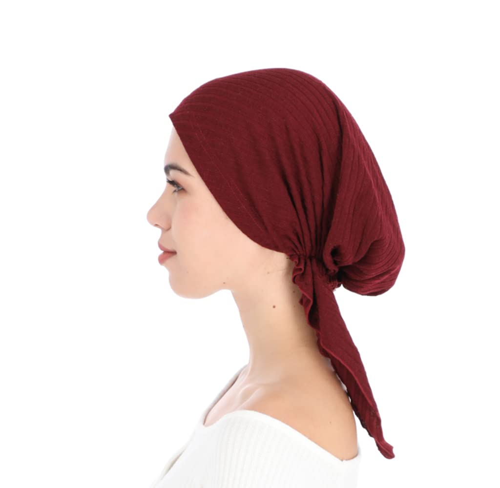 Madison Headwear Pretied Lurex Lines Head Scarves For Women Featuring A Unique Sparkly Finish And Stretchy Ribbed Fabric (Solid Burgundy)