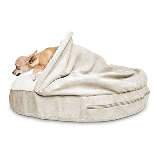 Furhaven 26" Round Orthopedic Dog Bed for Medium/Small Dogs w/ Removable Washable Cover, For Dogs Up to 30 lbs - Sherpa & Suede Snuggery - Blue, 26-inch