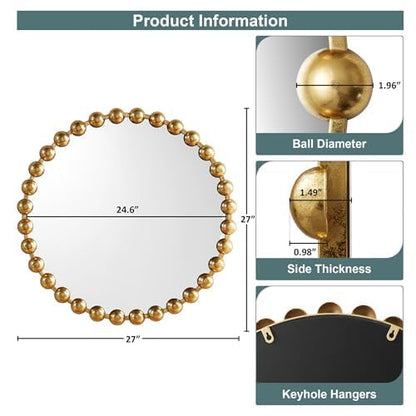Madison Park Round Mirror, Metal Frame Circle Mirror 27 inch, Wall Art Decor Mounted Hanging for Entryway, Bathroom, hallway, Living Room, Vanity, Marlowe, Gold