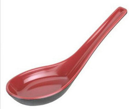JapanBargain 2384, Chinese Soup Spoons Asian Japanese Chinese Wonton Soba Rice Pho Ramen Noodle Soup Spoons, Black/Red, Set of 2