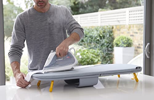 Joseph Joseph Pocket Folding Tabletop Ironing Board with Iron Holder and wall mount, Compact Space-Saving , Grey/Yellow
