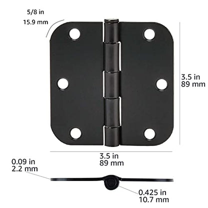 Amazon Basics Sturdy Rounded 5/8 Radius Interior Door Hinges, 3.5" x 3.5", 18 Pack, Matte Black